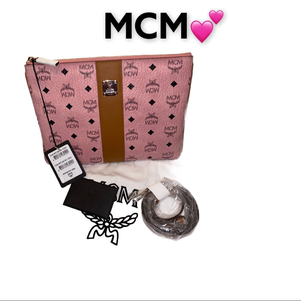 MCM soft pink visetos pouch💕optional crossbody 💕 - Picture 2 of 10
